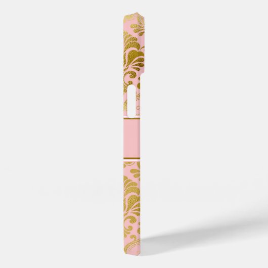 Damask Muster Blush Pink Goldname Monogram Case-Mate iPhone Hülle (Rückseite / Rechts)