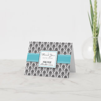Damask Muster Custom Dankeschön Card (aqua) Dankeskarte