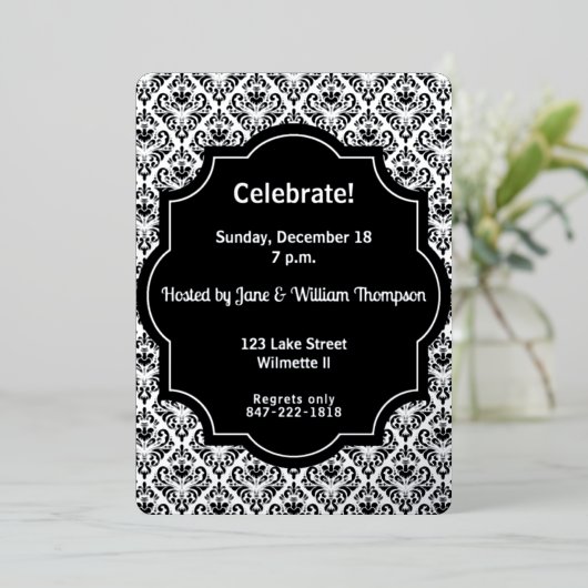 Damask Muster Folieneinladung (Stehend vorne)