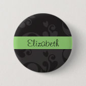 Damask Muster, Grau Damaske, Ihr Name Button (Vorderseite)