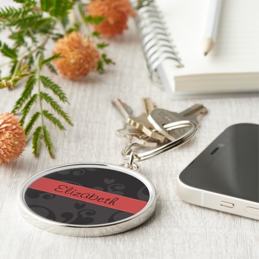 Damask Muster, Grau Damaske, Ihr Name Schlüsselanhänger (Seite)