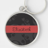 Damask Muster, Grau Damaske, Ihr Name Schlüsselanhänger (Vorne)