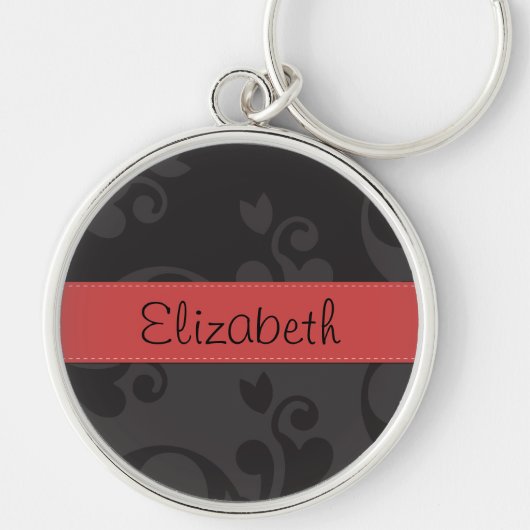 Damask Muster, Grau Damaske, Ihr Name Schlüsselanhänger (Vorne)