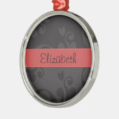 Damask Muster, Grau Damaske, Ihr Name Silbernes Ornament (Links)