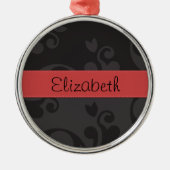 Damask Muster, Grau Damaske, Ihr Name Silbernes Ornament (Vorne)