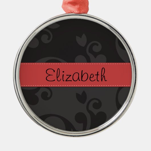 Damask Muster, Grau Damaske, Ihr Name Silbernes Ornament (Vorne)