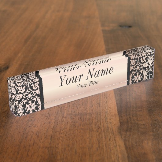 Damask Muster in Rosa und Schwarz | DIY Text Namensplakette (Seite)