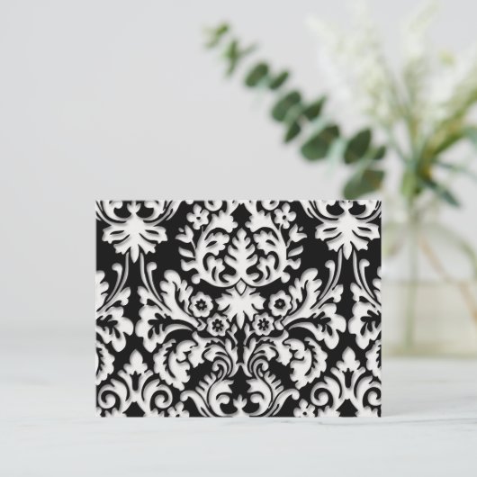 Damask Muster in Schwarz/Weiß Postkarte (Stehend Vorderseite)
