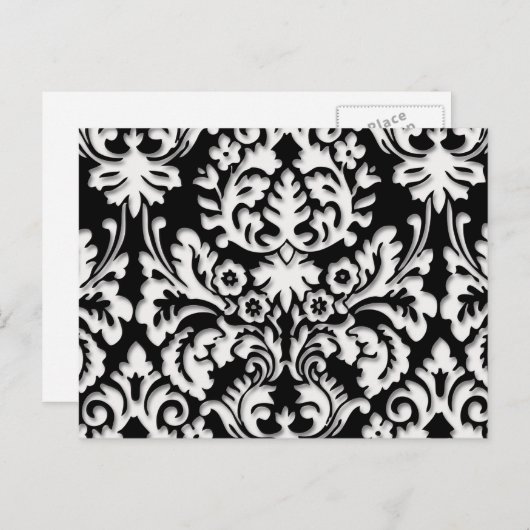 Damask Muster in Schwarz/Weiß Postkarte (Vorne/Hinten)