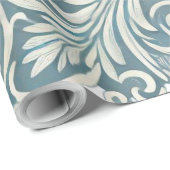 Damask Muster in Soft Blue und Ivory Geschenkpapier (Rolleneckpunkt)