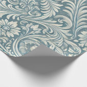 Damask Muster in Soft Blue und Ivory Geschenkpapier (Ecke)