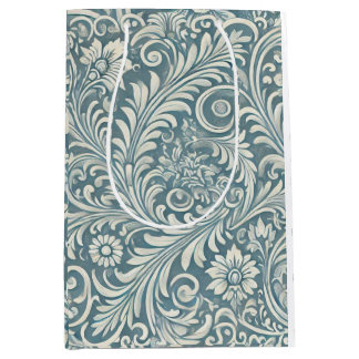 Damask Muster in Soft Blue und Ivory Mittlere Geschenktüte