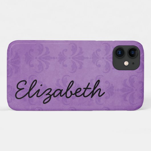 Damask Muster, Lila Damask, Ihr Name Case-Mate iPhone Hülle (Rückseite (Horizontal))