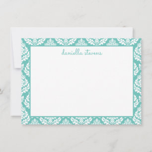 Damask Muster Minze Greeen Personalisiert Flat Mitteilungskarte
