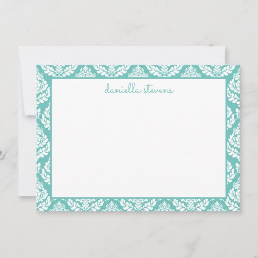 Damask Muster Minze Greeen Personalisiert Flat Mitteilungskarte (Vorderseite)
