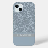 Damask Muster mit Monogram - blau Case-Mate iPhone Hülle (Rückseite)