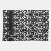 Damask Muster mit Monogramm - Schwarz und Weiß Handtuch (Horizontal)