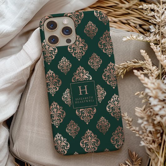 Damask Muster Monogram Rose Gold Emerald Green Case-Mate iPhone Hülle