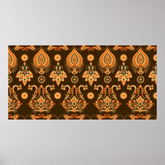 Damask-Muster nahtlos blumengeschmückt Poster (Vorne)