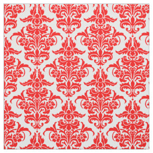 Damask Muster - Rot auf Weiß Stoff