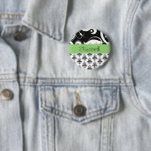 Damask Muster, Schwarz und Weiß Damask, Ihr Name Button (Beispiel)
