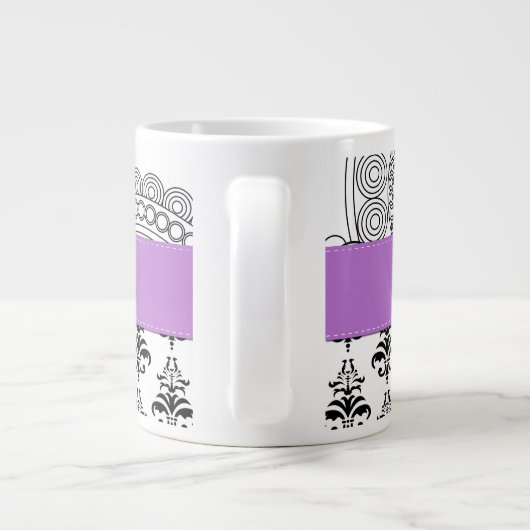 Damask Muster, Schwarz und Weiß Damask, Ihr Name Jumbo-Tasse (Rückseite)