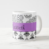 Damask Muster, Schwarz und Weiß Damask, Ihr Name Jumbo-Tasse (Vorderseite Rechts)