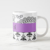 Damask Muster, Schwarz und Weiß Damask, Ihr Name Jumbo-Tasse (Rechts)