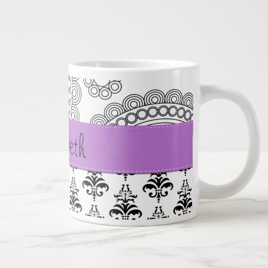 Damask Muster, Schwarz und Weiß Damask, Ihr Name Jumbo-Tasse (Rechts)