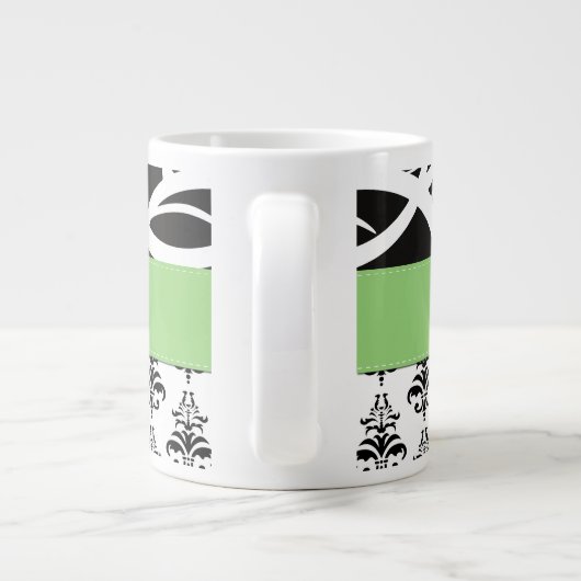 Damask Muster, Schwarz und Weiß Damask, Ihr Name Jumbo-Tasse (Rückseite)