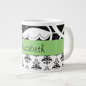 Damask Muster, Schwarz und Weiß Damask, Ihr Name Jumbo-Tasse (Vorderseite Rechts)
