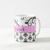 Damask Muster, Schwarz und Weiß Damask, Ihr Name Kaffeetasse (VorderseiteRechts)