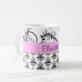 Damask Muster, Schwarz und Weiß Damask, Ihr Name Kaffeetasse (Vorderseite Links)