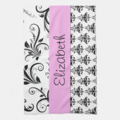 Damask Muster, Schwarz und Weiß Damask, Ihr Name Küchentuch (Vertikal)
