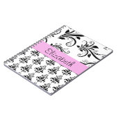 Damask Muster, Schwarz und Weiß Damask, Ihr Name Notizblock (Linke Seite)
