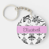 Damask Muster, Schwarz und Weiß Damask, Ihr Name Schlüsselanhänger (Vorderseite)