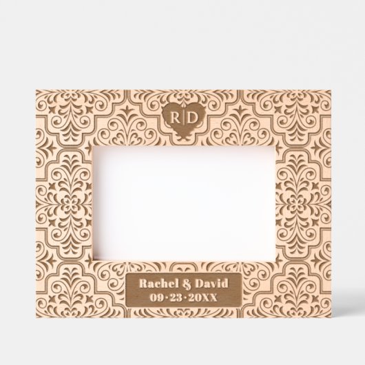 Damask-Musternamen Monogramm und Herzhochzeit Geätzte Rahmen (Vorderseite)