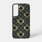 Damask Nahtlose Muster Blume aquamarin, Gold, Schw Samsung Galaxy Hülle (Rückseite)