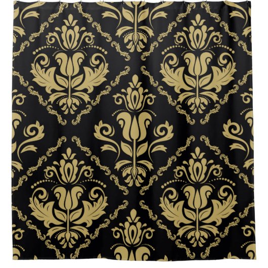 Damask nahtlose schwarz-goldene Ornamente. Traditi Duschvorhang (Vorderseite)