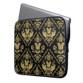 Damask nahtlose schwarz-goldene Ornamente. Traditi Laptopschutzhülle (Vorderseite Links)