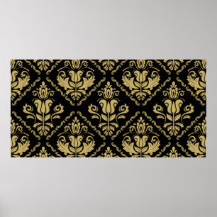 Damask nahtlose schwarz-goldene Ornamente. Traditi Poster
