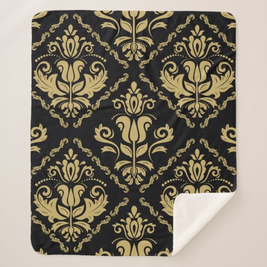 Damask nahtlose schwarz-goldene Ornamente. Traditi Sherpadecke (Vorderseite)