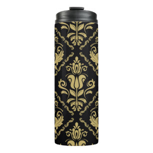 Damask nahtlose schwarz-goldene Ornamente. Traditi Thermosbecher
