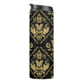 Damask nahtlose schwarz-goldene Ornamente. Traditi Thermosbecher (Nach rechts gedreht)