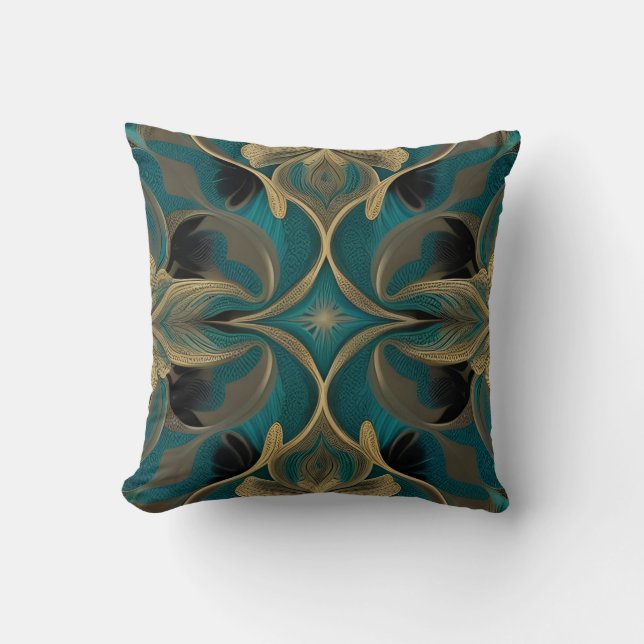 Damask Nahtlose wiederholte Muster-Blume Aquamarin Kissen (Vorderseite)