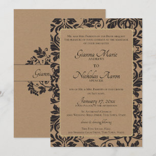 Damask Natural Kraft Brown Wedding Einladung