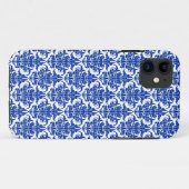 Damask - Navy auf weißem iPhone Case (Rückseite (Horizontal))