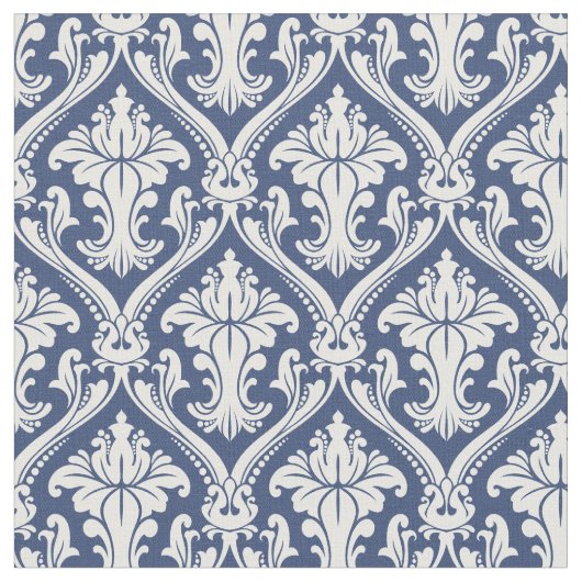 Damask Navy Blue Baroque Muster Stoff (Nahaufnahme)