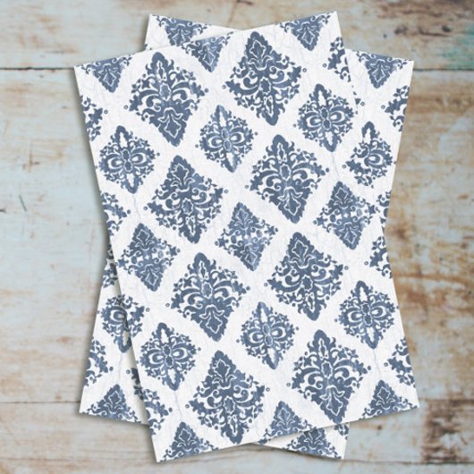 Damask Navy Blue Watercolor Rustic Wood Decoupage Seidenpapier