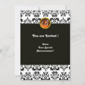 DAMASK ORANGE AGATE MONOGRAM, schwarz-weiß Einladung (Rückseite)